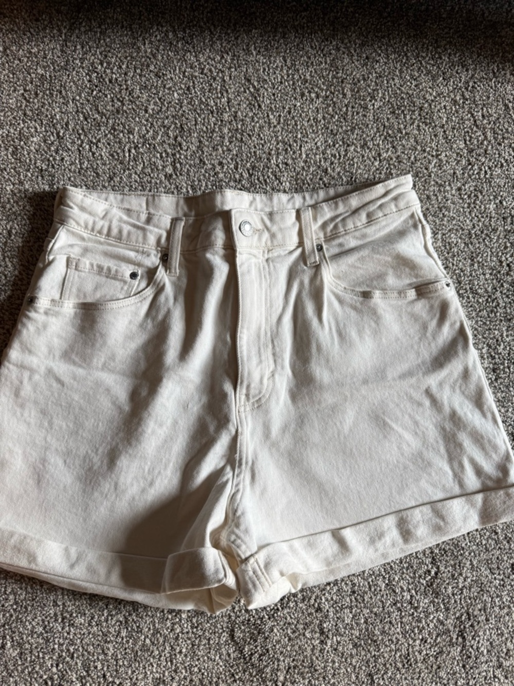 H&M Cream High-Rise Denim Shorts